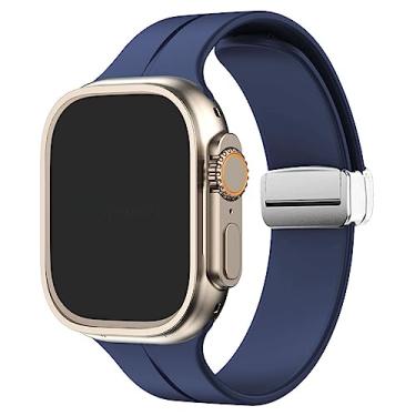 Imagem de Pulseira Silicone Fecho Magnetico Prata LTIMPORTS, compativel com Apple Watch Ultra 49mm e Apple Watch 45mm 44mm SE 42mm (Azul Marinho)