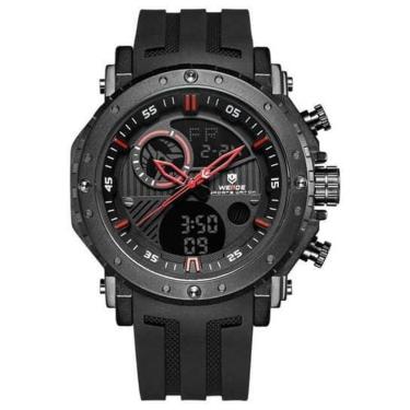 Imagem de Relógio masculino weide wh6903 preto vermelho analógico digital pulseira em borracha inox-Masculino
