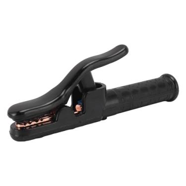 Imagem de Suporte de eletrodo de soldagem 500A resistente com garras ranhuradas para aderência estável, inclui material de cobre e alça isolada