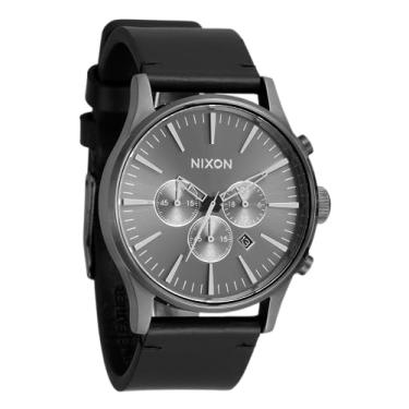 Imagem de NIXON Relógio cronógrafo analógico masculino Sentry Chrono Leather A1391-100 m resistente à água (mostrador do relógio de 42 mm, pulseira de couro de 23 mm), Todo bronze / preto, One Size, Couro