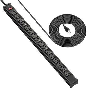 Imagem de BTU Rack Mount Power Outlet 16 Outlet Heavy Duty Aluminum Socket Anti-Thunder Power Strip with 15-Foot Extension Cord Surge Protector Duty Multi Plug Outlet with Smart Circuit Breaker Black