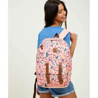 Imagem de Mochila juvenil lhama e cactos com detalhes em fivela 