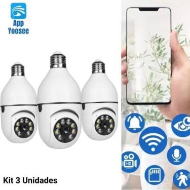 Imagem de Kit 3 camera lampada segurança wifi sem fio infra microfone