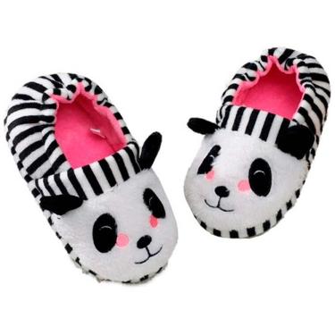 Imagem de Pantufa Infantil Antiderrapante Menina Panda Pelo Inverno