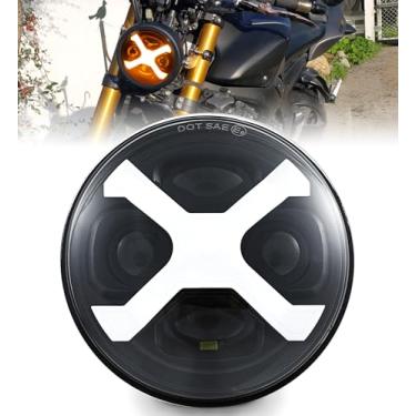 Imagem de HENGTUAOTO Farol de motocicleta estilo X 14,6 cm amarelo DRL compatível com Sportster Iron 883 SuperLow XL883 XL1200, Softail Springer, Dyna Street Bob Low Rider