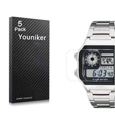 Imagem de Youniker Pacote com 5 películas protetoras de tela compatíveis com AE1200 para relógio AE1300 para AE-1200/AE-1300 folhas cristalinas HD antiarranhões