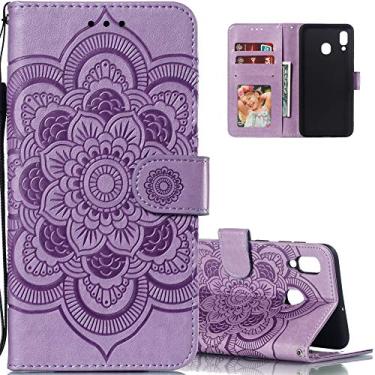 Imagem de LEECOCO Capa para Galaxy A30 Mandala Embossing Luxury PU Leather Flip Wallet Bookstyle Magnetic Stand Card Slot Folio Bumper Protection Cover para Samsung Galaxy A20 / A30 Mandala roxo claro LD