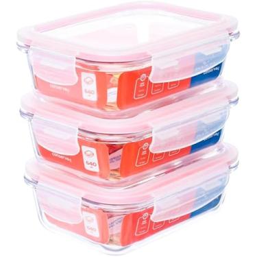 Imagem de Kit 3 Potes de Vidro Hermetico 3 Tamanhos Retangular Marmita- 370ml, 640ml e 1040ml (Cores Sortidas)