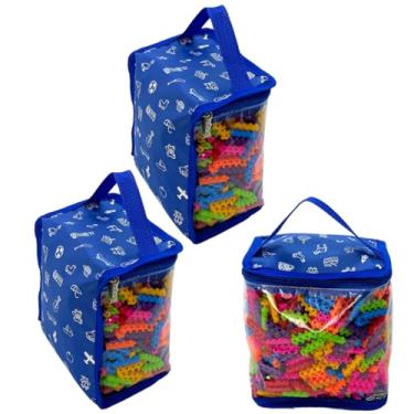 Imagem de Kit 3 Organizadores Baú Brinquedos Blocos Montar Infantil Educativo Didático Bonecas Carrinhos Necessaire Quarto - P (Azul)