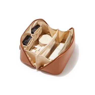 Imagem de EACHY Bolsa de maquiagem de viagem, bolsas de cosméticos de grande capacidade para mulheres, bolsa portátil à prova d'água, bolsa de higiene pessoal, organizador de maquiagem com divisor (bolsa interna de pincel de maquiagem pode variar)