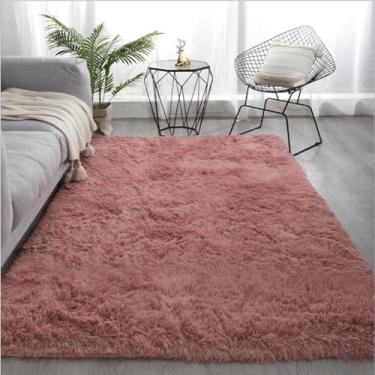Imagem de Tapete de pelúcia fofo para sala de estar moderna, sofá, área, tapete de seda macio, tapete para rastejar, quarto infantil, tapete grande, cinza claro, rosa escuro, 180 x 200 cm (70 x 78,7 pol.)