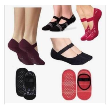 Imagem de 3 Pares Meia Sapatilha Yoga Pilates Feminina N 34 a 39 coloridas com A
