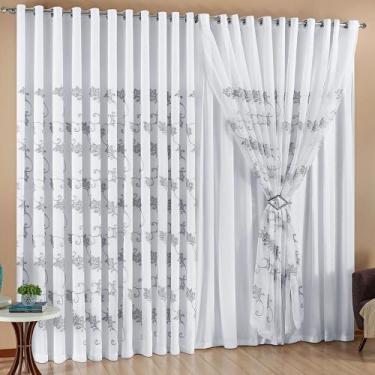 Imagem de Cortina Luz Voil Bordado 4,00X2,80 Sala Quarto Branca/Prata - Doce Lar
