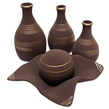 Imagem de Jogo De Vasos Trio Garrafas E Centro De Mesa - Choco Gold - Retrofenna