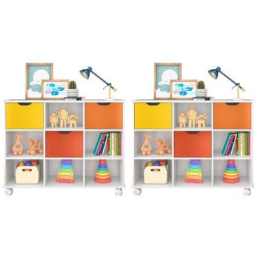 Imagem de Kit 2 Nichos Organizadores 3 Gavetas com Rodízios Branco/Colorido - Qm
