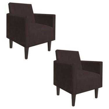 Imagem de Kit 02 Poltrona Decorativa Compacta Jade Suede Marrom com Pés Baixo Ch