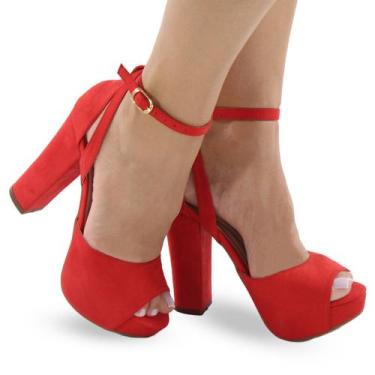Imagem de Sandália Feminina Meia Pata Salto Grosso Alto P7 - Modarpe, Vermelho, 