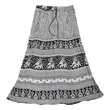 Imagem de Saia Indiana Cigana Maia Longa - Preto - Branco 3 G - India Fashion, P
