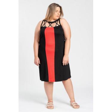 Imagem de Vestido Longo Feminino Plus Size Malha Viscose Detalhe Faixa Contrasta