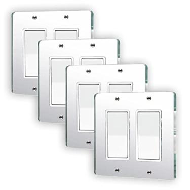 Imagem de 4 placas de interruptor de luz espelhadas duplo basculante 12 cm x 12 cm capa de luz de interruptor durável placas de parede tampas de saída acrílico espelhado decorativo (botão duplo)