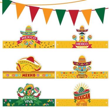 Imagem de ABTOLS 12 peças Cinco de Mayo Coroas para Aults Bonito Sombrero Mexicano Guitarra Papel Chapéus Fiesta Tiara para Adolescente Mexicano Acessório Espanha Decoração