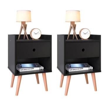Imagem de Kit 2 Mesas De Cabeceira Com Gaveta Para Quarto Decore Retro - Preto -