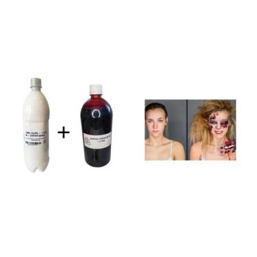 Imagem de Kit Maquiagem de Terror  Sangue Falso Artificia 1 litro +Látex 1 litro