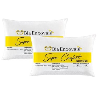 Imagem de Kit 2 Travesseiros 50x70cm Antialérgico Lavável Fibra Siliconada Macio Confort - Branco