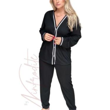 Imagem de Pijama Americano Feminino Adulto Manga Longa Inverno Botão - Prime Lin