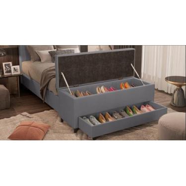 Imagem de Puff Báu Sapateria Queen 158x50x45 - Móveis Digital, Corano Cinza