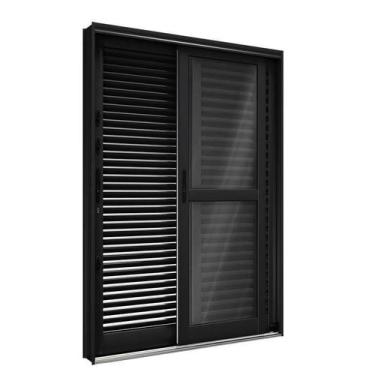 Imagem de Porta Balcão de Aço 214 x 150 x 16 cm Flex Preto 3 Folhas Direita Riob