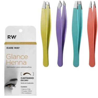 Imagem de Kit Henna Glance Sobrancelha Delineador + 4 Pinças Fina Reta Chanfrada