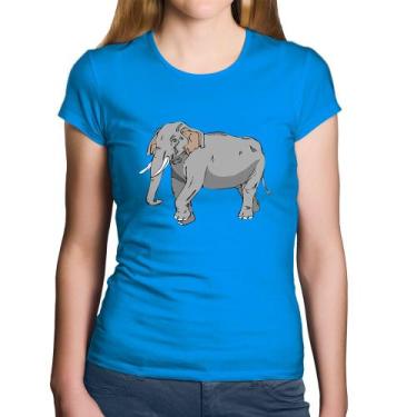 Imagem de Baby Look Algodão Elefante Ilustração - Foca na Moda, Azul, M