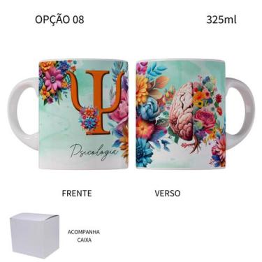 Imagem de Caneca 325ml Profissões Psicologia Psicóloga Flores - LARANJA E MIMOS