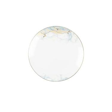 Imagem de Conjunto de louça de luxo branco puro em relevo com borda dourada - Coleção requintada de jantar em casa (prato 25,8 x 25,8 x 2 cm)