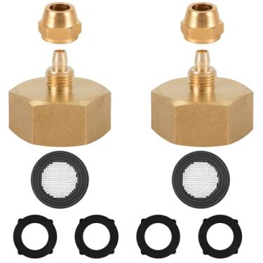 Imagem de PEUTIER Pacote com 2 conectores de mangueira de irrigação por gotejamento de latão, 3/10.2 cm a 1/10.2 cm com junta e filtro, fêmea para fêmea, acessório de mangueira de jardim