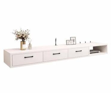 Imagem de Meuble télé mural multifuncional montado na parede suporte de TV de madeira flutuante com armário de armazenamento e gaveta, armário com suporte de TV para quarto, sala de estar, suporte de televisão