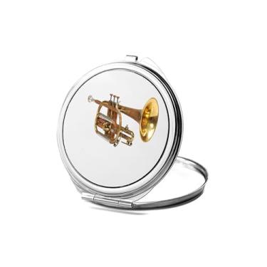 Imagem de SpreadPassion Espelho compacto trompete, amante de trompete, espelho fotográfico trompete, espelho de maquiagem de viagem pequeno espelho portátil, espelho de bolso portátil, ideia de aniversário (1,