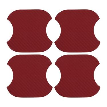 Imagem de TUCKBOLD Ímã do carro maçaneta da porta do carro protetor contra arranhões 91 x 93 mm antiarranhões | Alça de porta película protetora de fibra vermelha 4 peças