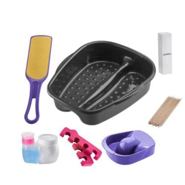 Imagem de Kit Manicure Pedicure Palito Tigela mão Bacia Pés Lixa Separador Porta