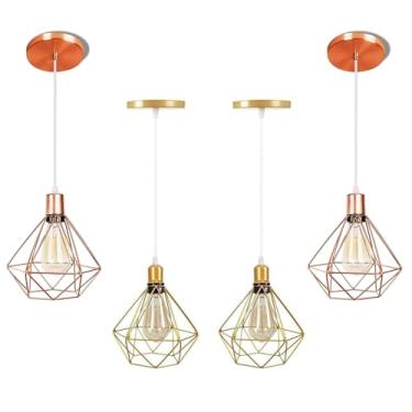 Imagem de Luminárias de Teto Lustre Modelo Diamante Luxo Pendentes Dourado & Rose Gold Kit C/4
