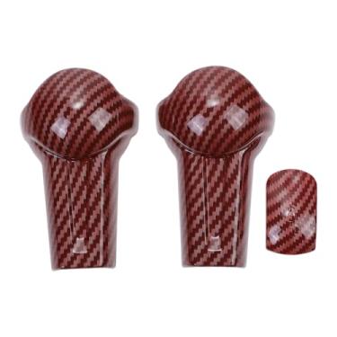 Imagem de TUCKBOLD Capa decorativa de botão de mudança de marchas para Ford para console Mustang 15-23 adesivo de acabamento interior estilo decoração de fibra de carbono adesivo vermelho suporte 1 conjunto