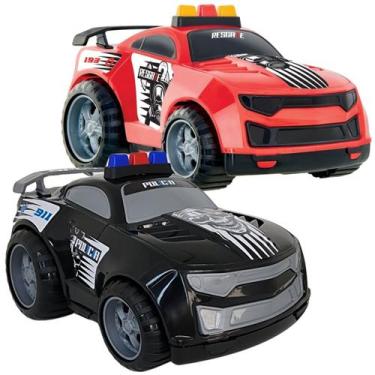 Imagem de Kit 2 Carrinhos Bombeiro Polícia Brinquedos Meninos Interativo Infanti