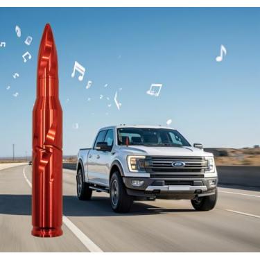 Imagem de Antena bullet de carro caminhão 50 cal, acessórios de rádio, substituição universal para GMC Sierra 1500 Chevy Dodge Ram Silverado 1500 2500 3500 Ford F150 F250 F350 padrão espiral (vermelho, 19,8 cm)