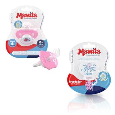 Imagem de Kit Chupeta Bico Anatômico + Prendedor Bebê Menina T1 Mamita