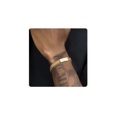 Imagem de B-JWYFY Pulseira masculina de corrente Franco banhada a ouro 14 quilates de aço inoxidável com fecho de pressão de metal com fecho automático, 8.3inch, Aço inoxidável, Sem Pedra Preciosa