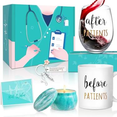Imagem de SMSREAMEN Conjunto de presente Before Patients After Patients, caneca de café de 370 ml e taça de vinho sem haste de 540 ml para dentistas, médicos, enfermeiros, higienistas, assistentes, médicos,