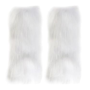 Imagem de Polainas felpudas falsas 1 par de polainas felpudas de 15,7 polegadas para mulheres, capas de punho de botas quentes de inverno para Natal, Halloween, fantasia hippie branca