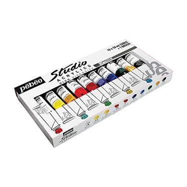 Imagem de PEBEO Estojo Tinta Acrílica Pébéo 10 Cores 20ml + Pincel, Studio Acrylic High Viscosity, Colorida,sets