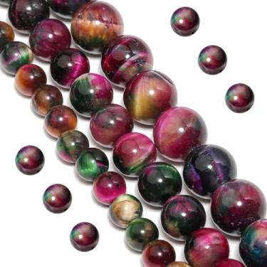 Imagem de Yochus Contas naturais de olho de tigre, 36 peças de 10 mm de cor de ágata ônix melhoram contas soltas redondas, contas de pedras preciosas lisas para fazer joias (contas de 4 mm, 6 mm, 8 mm, 12 mm)